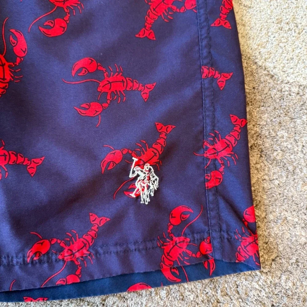 U.S Polo Assn Navy Blue Lobster Print Swim Trunks Board Shorts 10-3567-P6 Size L